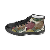 Japanese cranes flying forest dot pattern Women's High Top Canvas Shoes Black