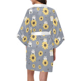 Cute hamster sunflower pattern background Women's Short Kimono Robe