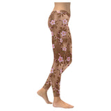 Pink sakura cherry blossom drak brown background Women's Legging Fulfilled In US