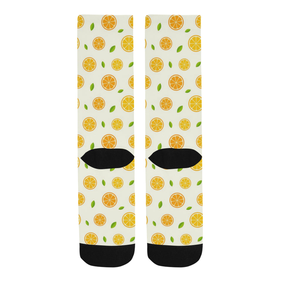 oranges leaves pattern Crew Socks