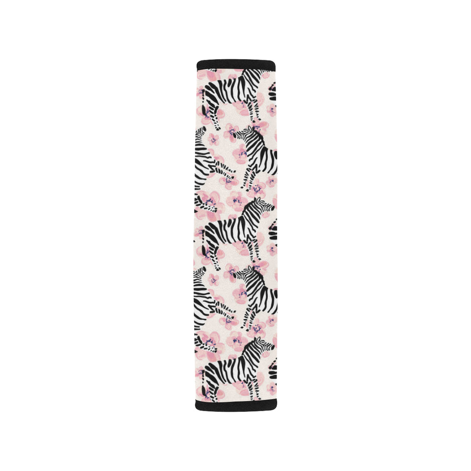 Zebra pink flower background Car Seat Belt Cover