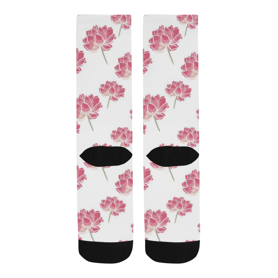 Pink lotus waterlily pattern Crew Socks