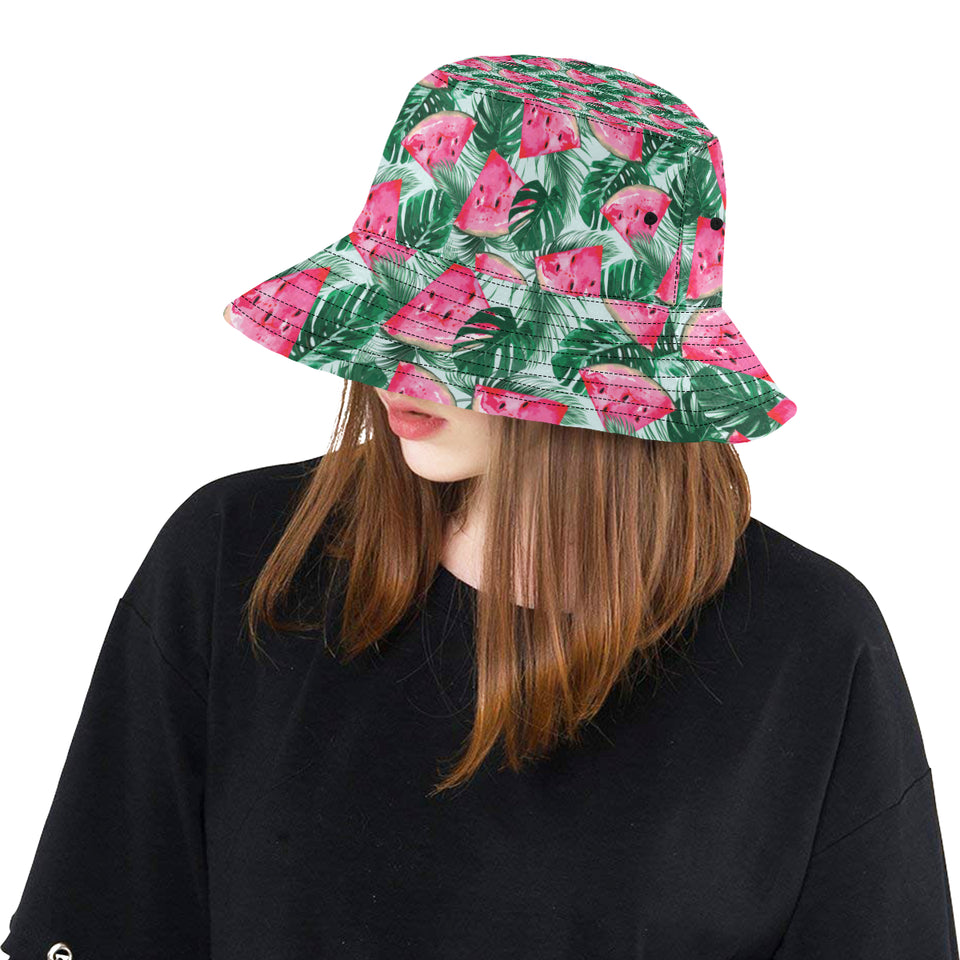 Watermelons tropical palm leaves pattern Unisex Bucket Hat