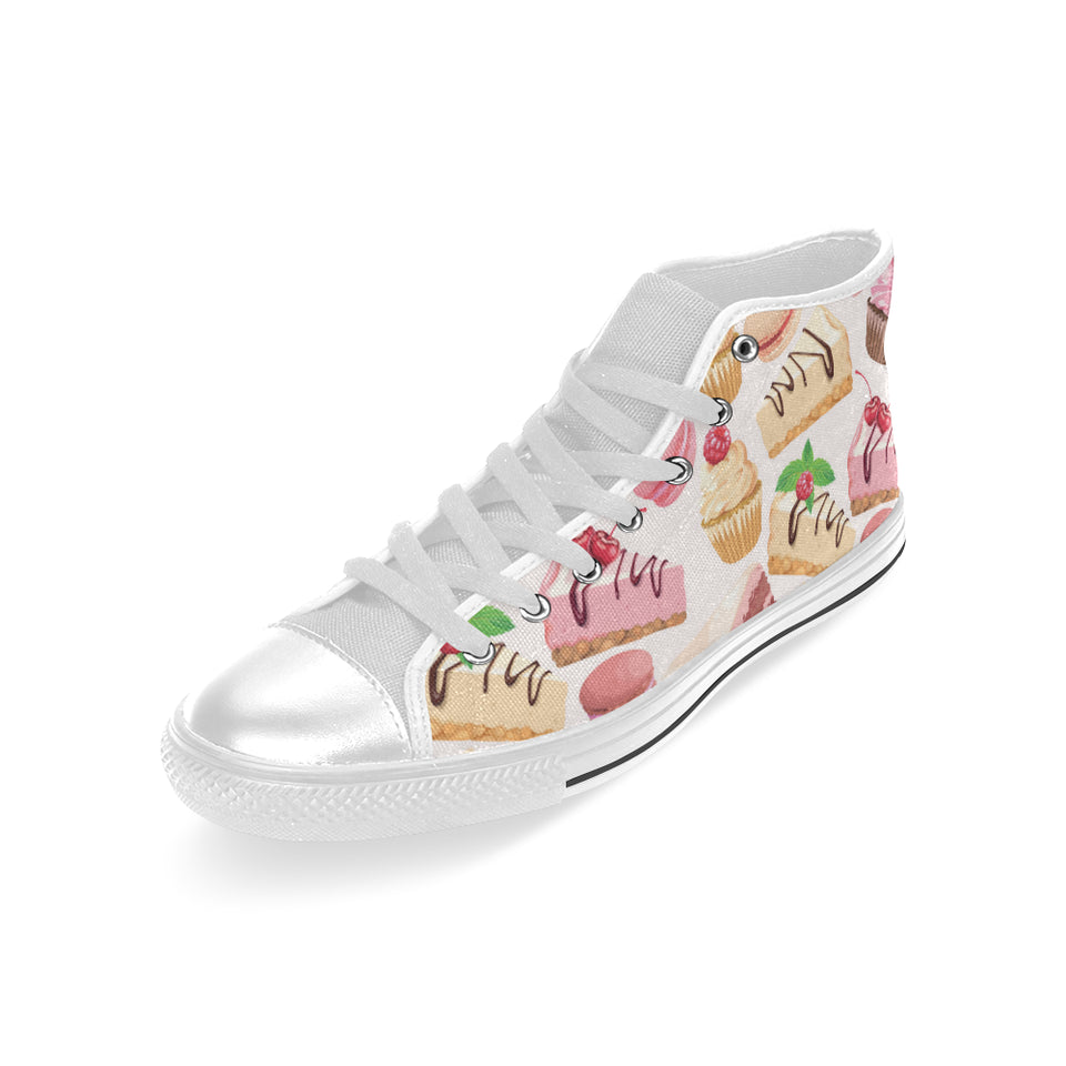 Cake cupcake sweets pattern Men's High Top Canvas Shoes White