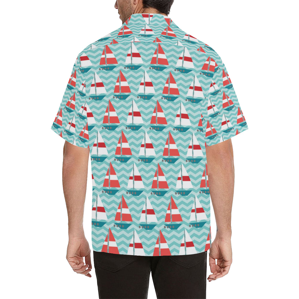 Red White sailboat wave background Men's All Over Print Hawaiian Shirt