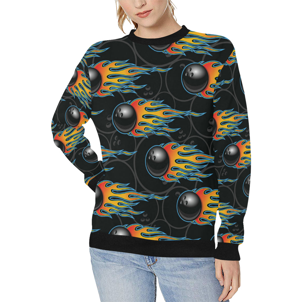 Bowling balls flame pattern Women's Crew Neck Sweatshirt