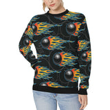 Bowling balls flame pattern Women's Crew Neck Sweatshirt