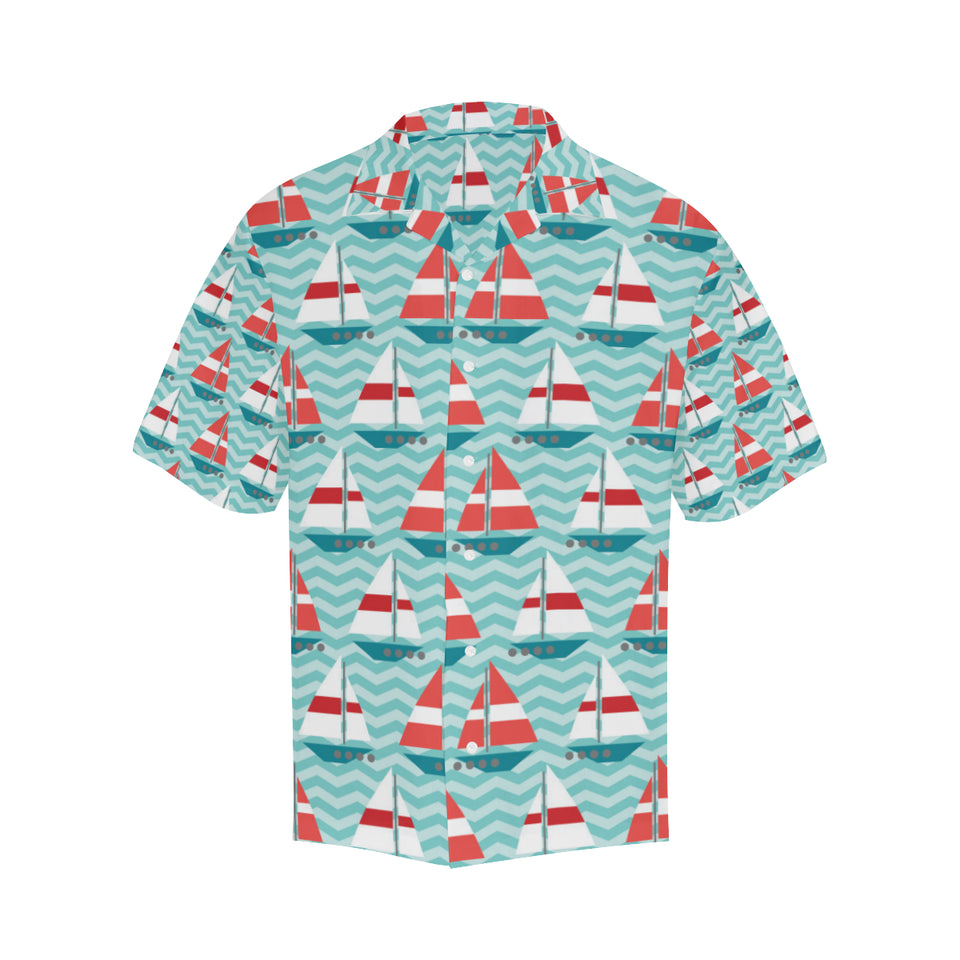 Red White sailboat wave background Men's All Over Print Hawaiian Shirt