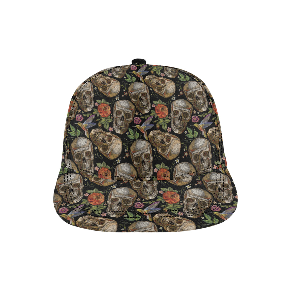 Skull rose humming bird flower pattern All Over Print Snapback Cap