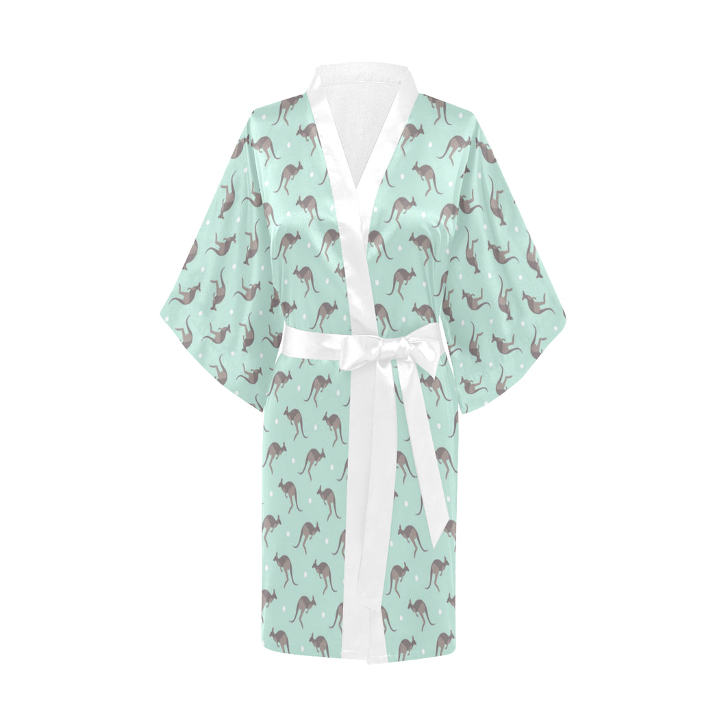 Kangaroo pattern background Women's Short Kimono Robe