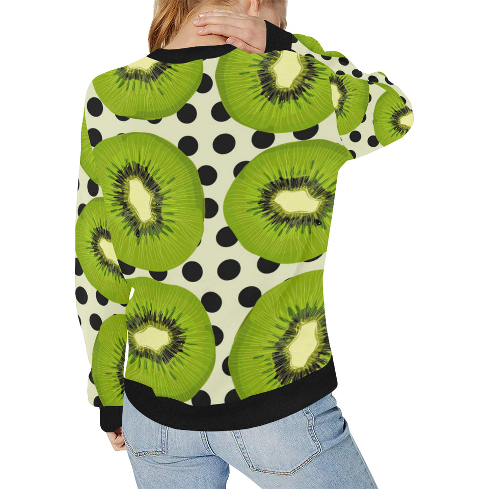 kiwi black dot background Women's Crew Neck Sweatshirt