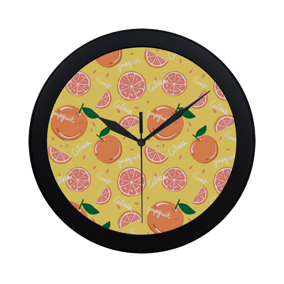 Grapefruit yellow background Elegant Black Wall Clock