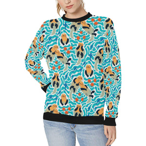 Cute sea otters fishe sea urchin pattern Women's Crew Neck Sweatshirt
