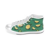 Durian pattern green background Men's High Top Canvas Shoes White