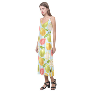 Guava design pattern V-Neck Open Fork Long Dress