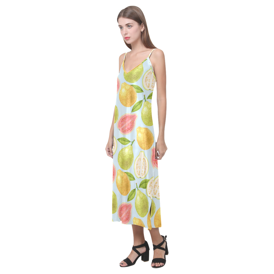 Guava design pattern V-Neck Open Fork Long Dress