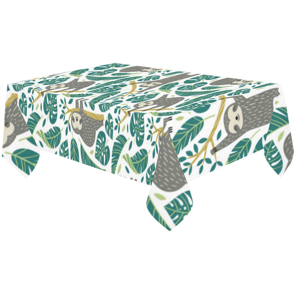 Cute sloths tropical palm leaves white background Tablecloth