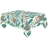 Cute sloths tropical palm leaves white background Tablecloth
