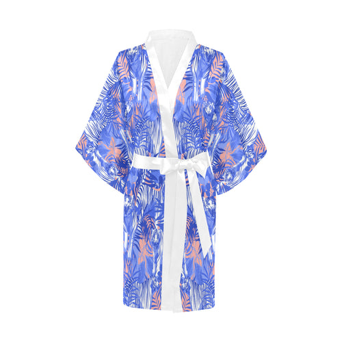 white bengal tigers pattern Women's Short Kimono Robe