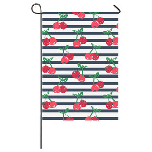 Hand drawn cherry pattern striped background House Flag Garden Flag