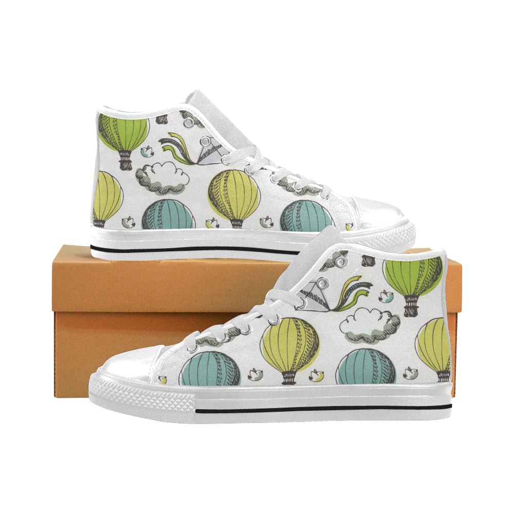 Hot Air Balloon Bird Cloud Pattern Men's High Top Canvas Shoes White