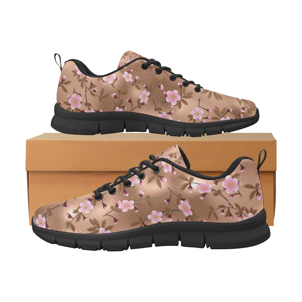 Pink sakura cherry blossom drak brown background Men's Sneaker Shoes