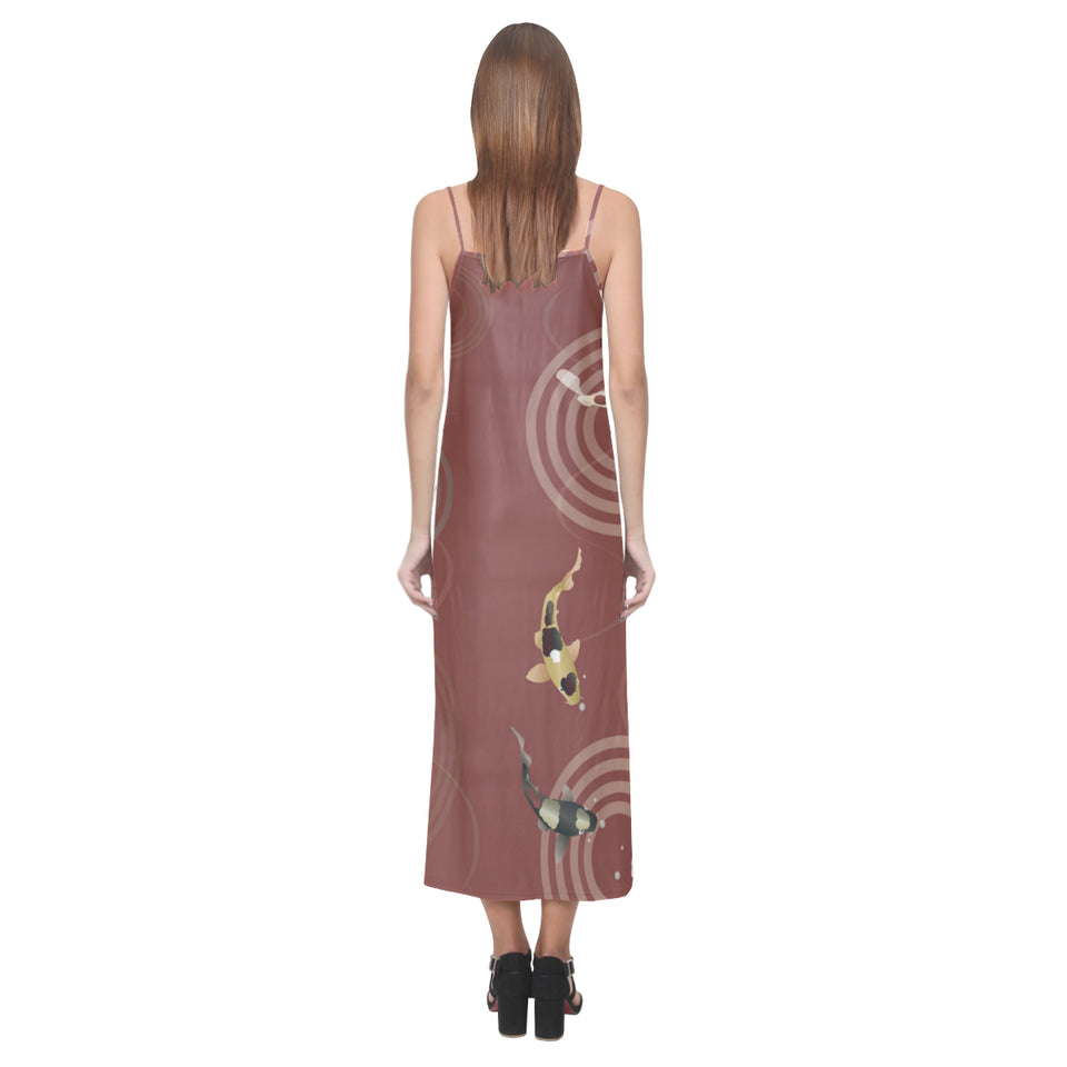 Fancy Carp red background V-Neck Open Fork Long Dress