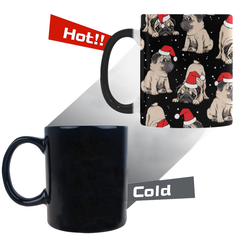 Christmas Pugs Santa_s red cap pattern Morphing Mug Heat Changing Mug