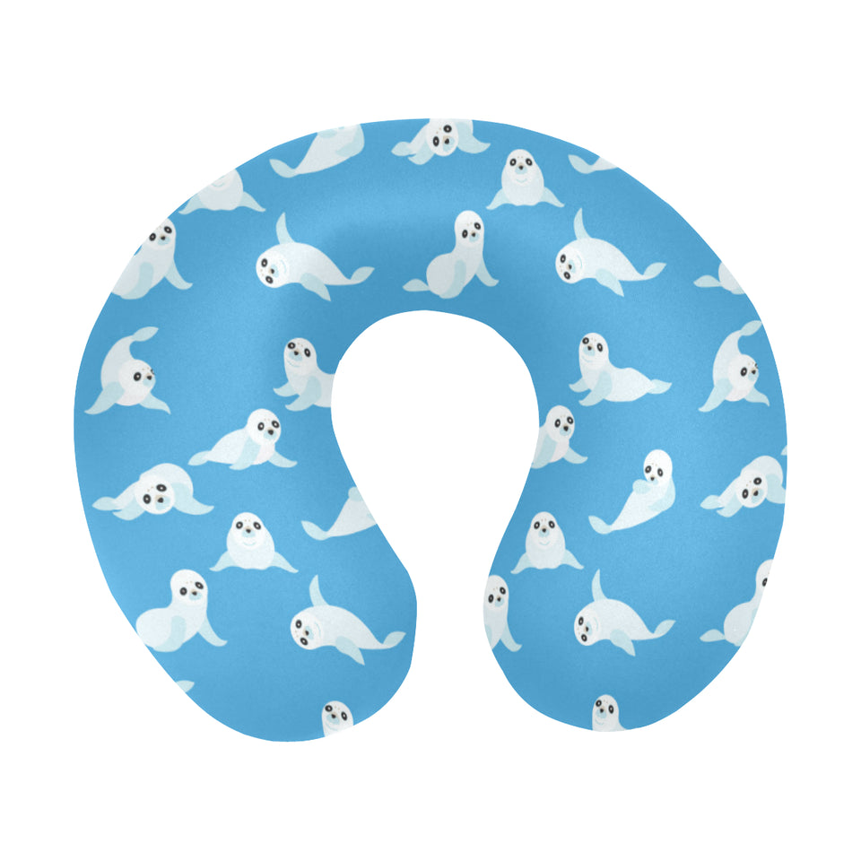 Cute sea lion seal pattern background U-Shaped Travel Neck Pillow