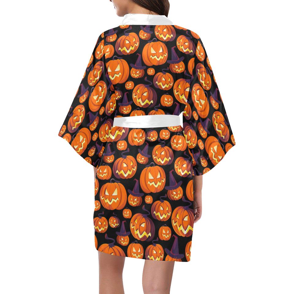 Halloween Pumpkin pattern Women's Short Kimono Robe