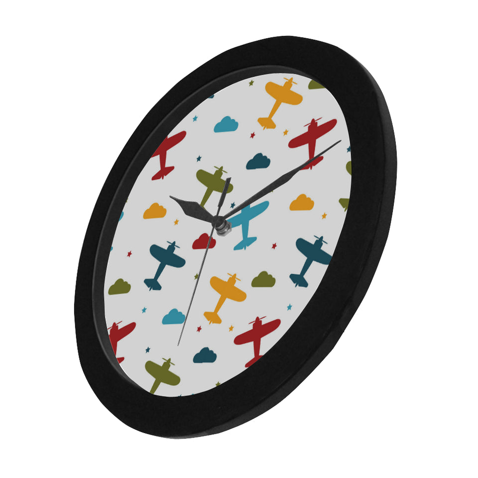 Airplane star cloud colorful Elegant Black Wall Clock