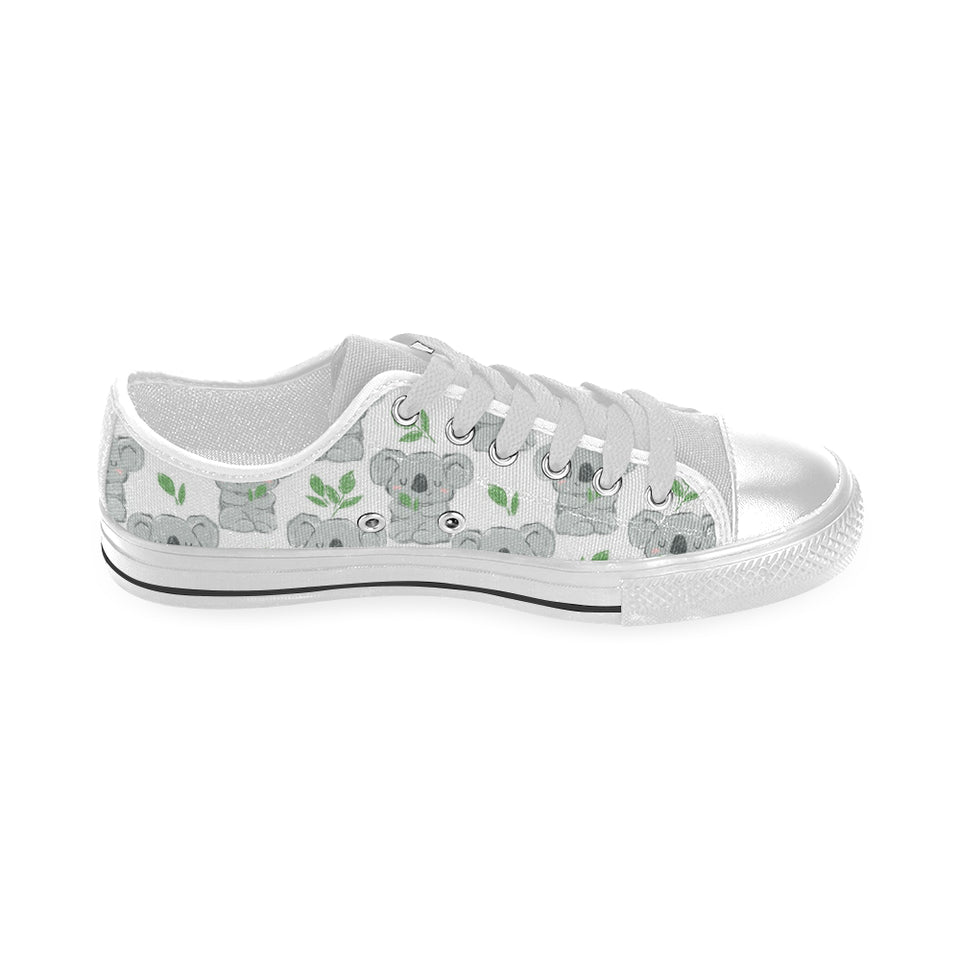 Hand drawn Koala leaves pattern Men's Low Top Canvas Shoes White
