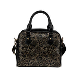 luxurious gold lotus waterlily black background Shoulder Handbag