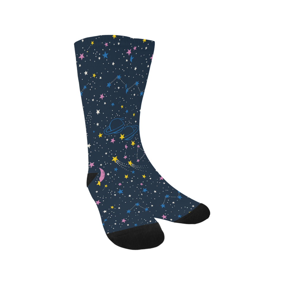 space pattern with planets, comets, constellations Crew Socks