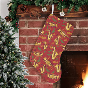 Saxophone cornet pattern red background Christmas Stocking