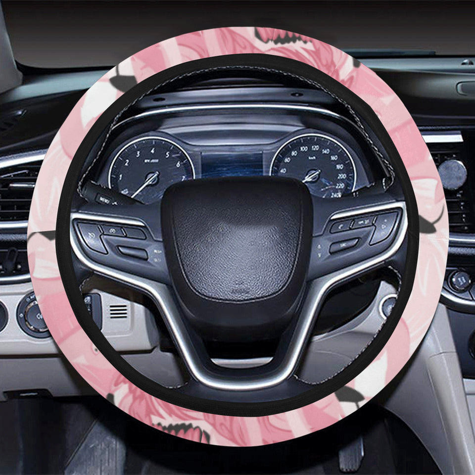 Pink flamingos pattern background Car Steering Wheel Cover