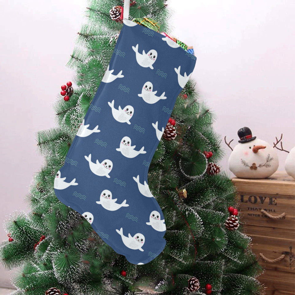 Cute white baby sea lion seal pattern Christmas Stocking