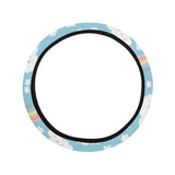 Cute rainbow clound star pattern blue background Car Steering Wheel Cover