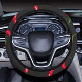 Chili peppers pattern black background Car Steering Wheel Cover