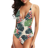 heliconia flowers, palm and monstera leaves Women's One-Piece Swimsuit
