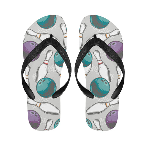 Bowling ball and pin gray background Unisex Flip Flops