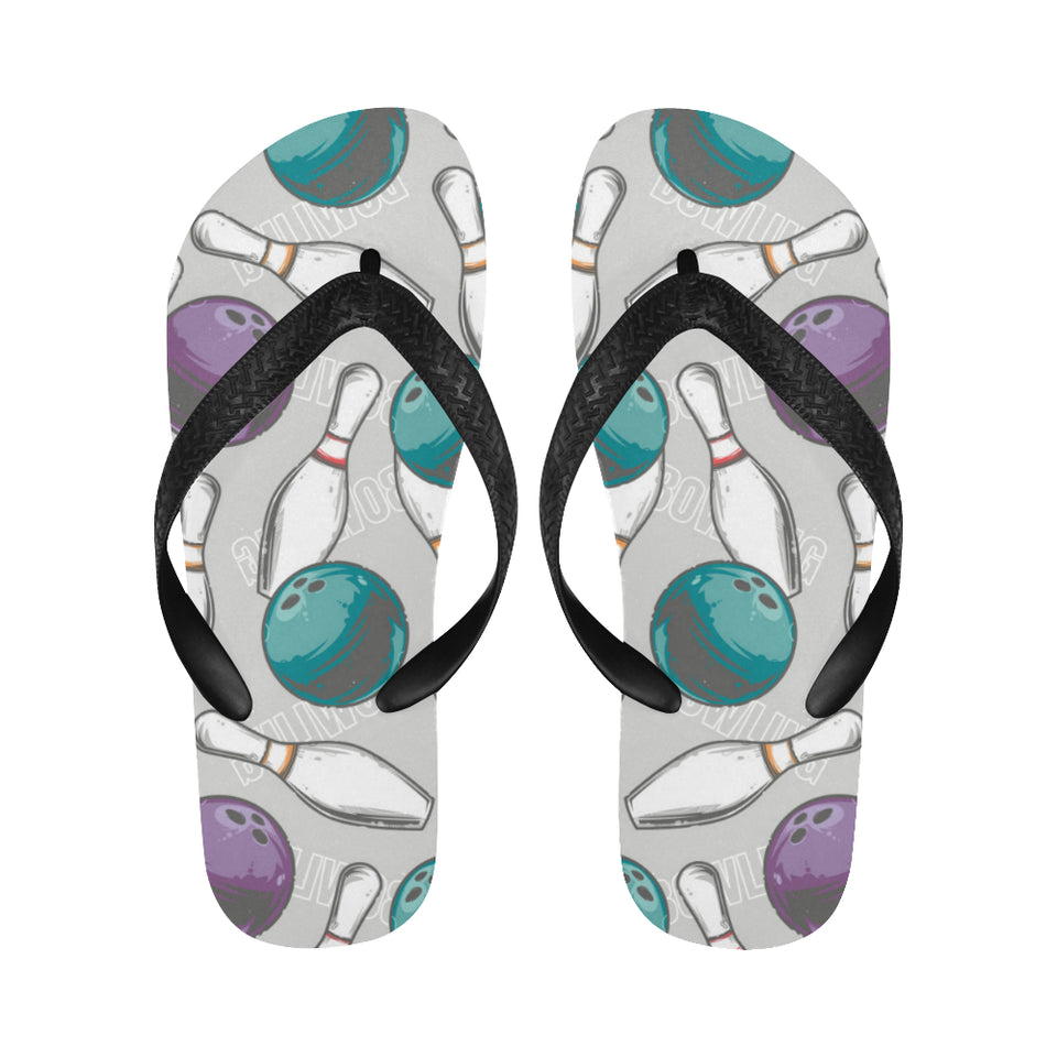 Bowling ball and pin gray background Unisex Flip Flops