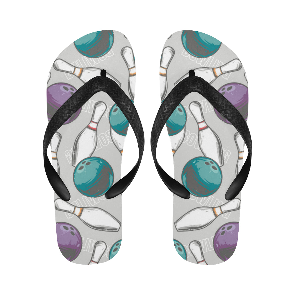 Bowling ball and pin gray background Unisex Flip Flops
