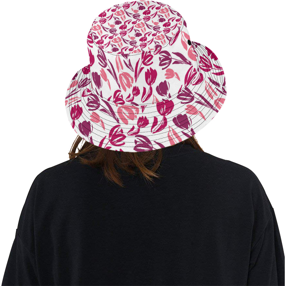pink sketch tulip pattern Unisex Bucket Hat