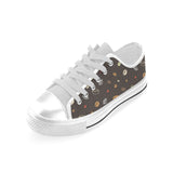 Coffee bean leave pattern Men's Low Top Canvas Shoes White