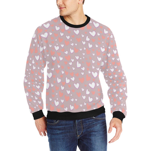 coral white heart pattern Men's Crew Neck Sweatshirt