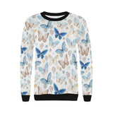 blue butterfly pattern Women's Crew Neck Sweatshirt