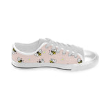 Cute bee flower pattern pink background Men's Low Top Shoes White