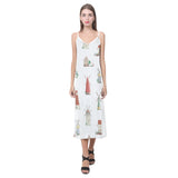 windmill design pattern V-Neck Open Fork Long Dress