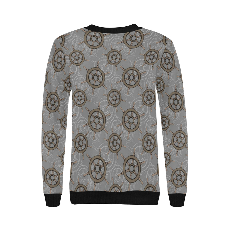 nautical wood steering wheel pattern Women's Crew Neck Sweatshirt